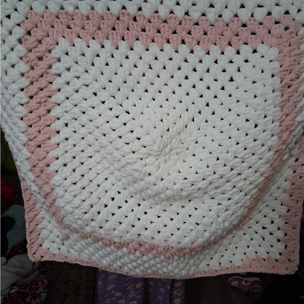 Pink and White Crochet Blanket
